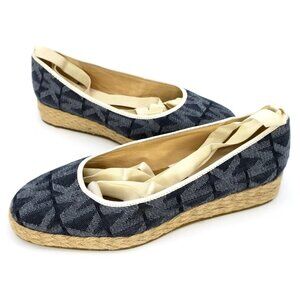 Michael Kors Espadrilles Shoes Ballet Ankle Lace-up Dark Denim MK Logo Women's 8
